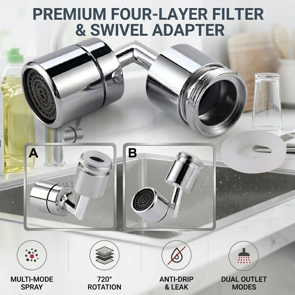 720° Rotating Faucet Aerator — Fits All Taps | Splash + Shower Mode | Water Saving