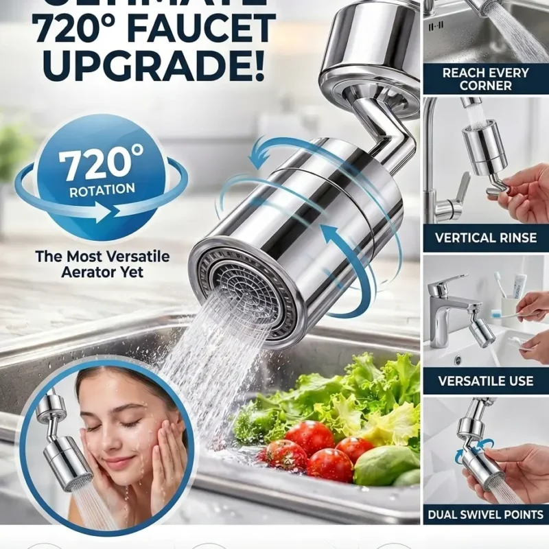 720° Rotating Faucet Aerator — Fits All Taps | Splash + Shower Mode | Water Saving