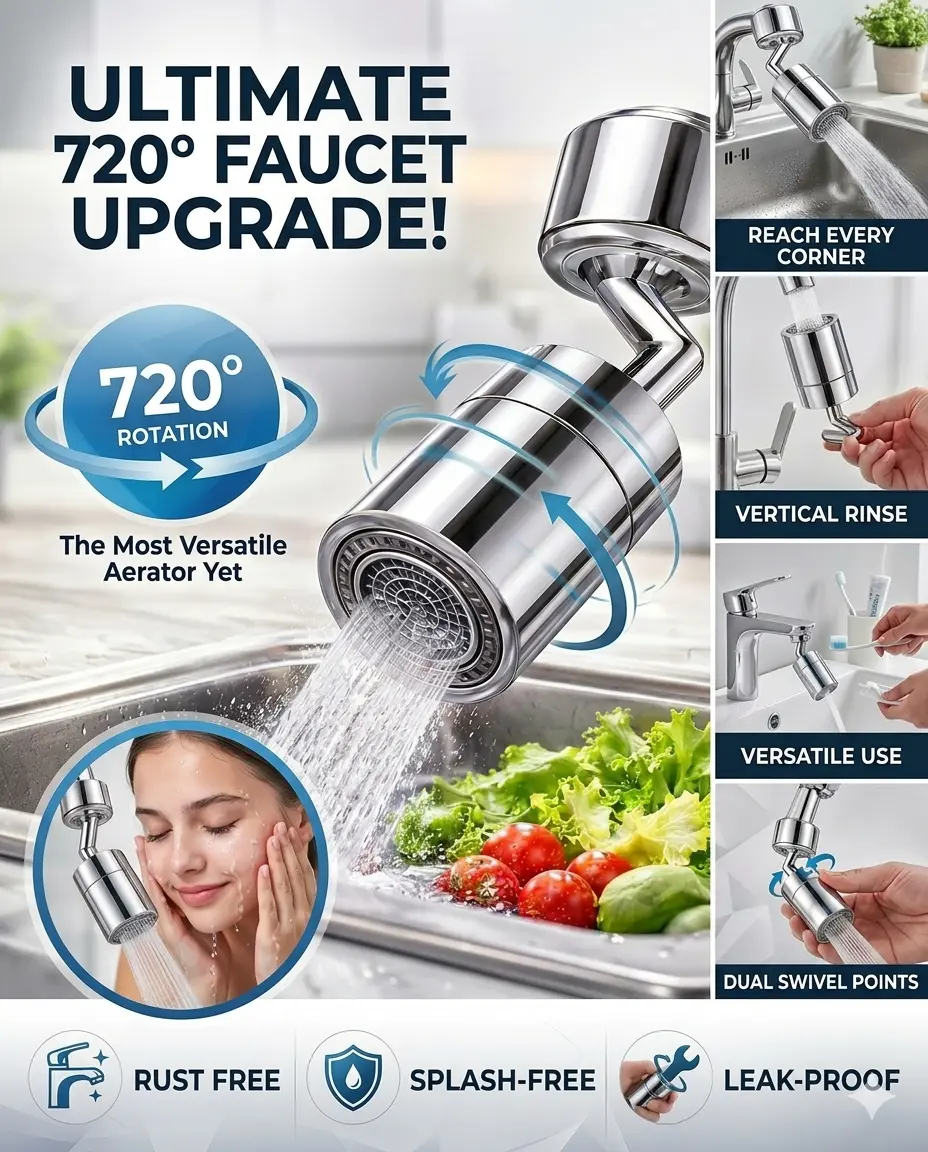 720° Rotating Faucet Aerator — Fits All Taps | Splash + Shower Mode | Water Saving