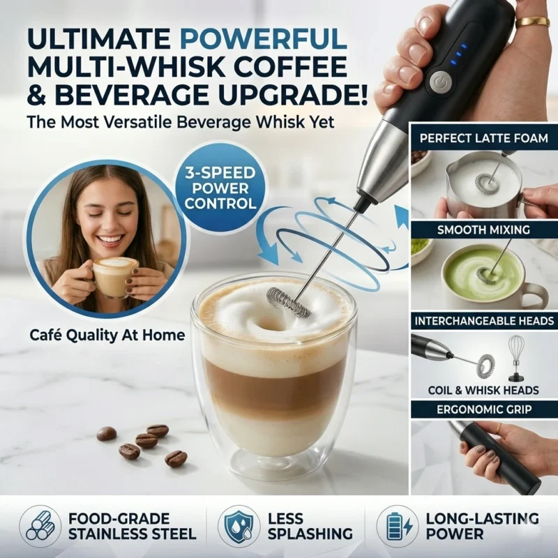 USB Rechargeable Milk Frother & whisk mixer - 3 Speed I Egg Beater I Coffee Frother