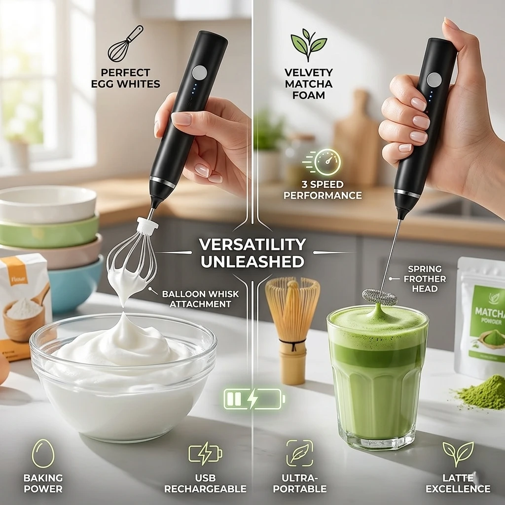 USB Rechargeable Milk Frother & whisk mixer - 3 Speed I Egg Beater I Coffee Frother